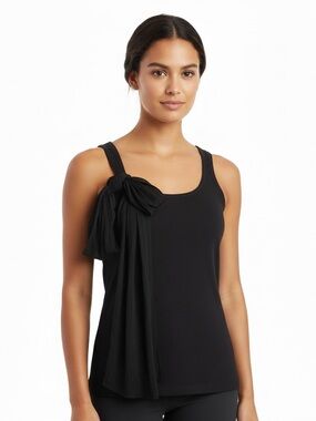 NEW Barbara Lesser Fibers Black y2k Sleeveless Bow-Detail Tank Top Womens Small
